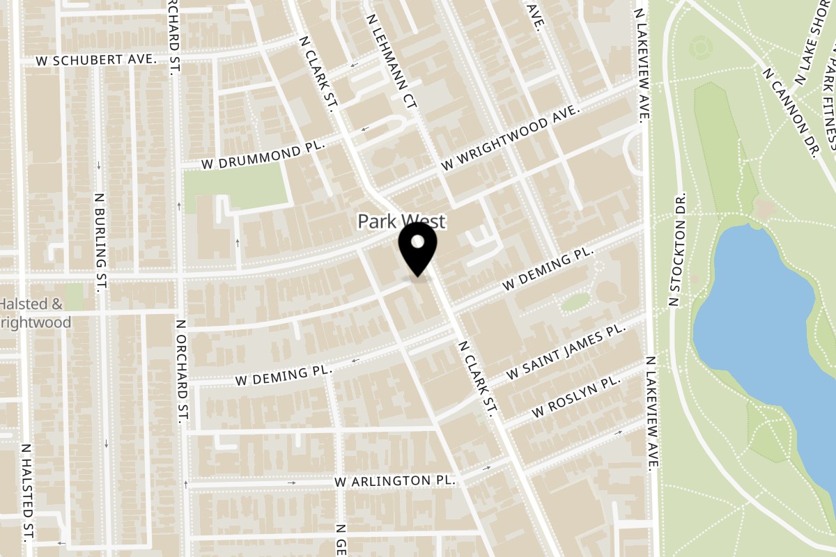 Map showing the location of The Brunchery on 2552 N Clark St in Chicago